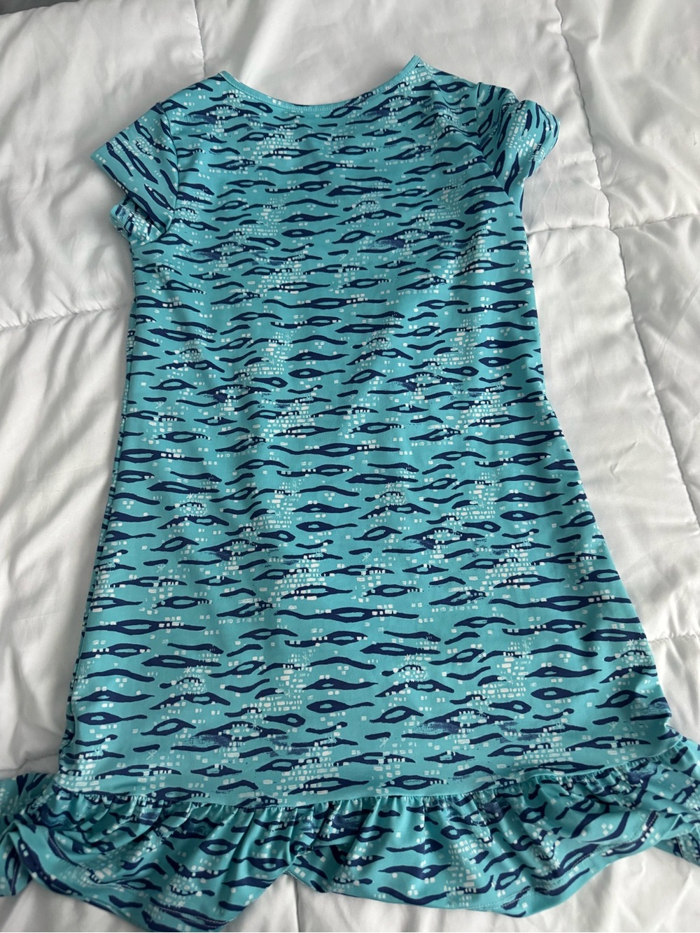 Duffield Lane Aqua and Navy Wave-Print Knit Top